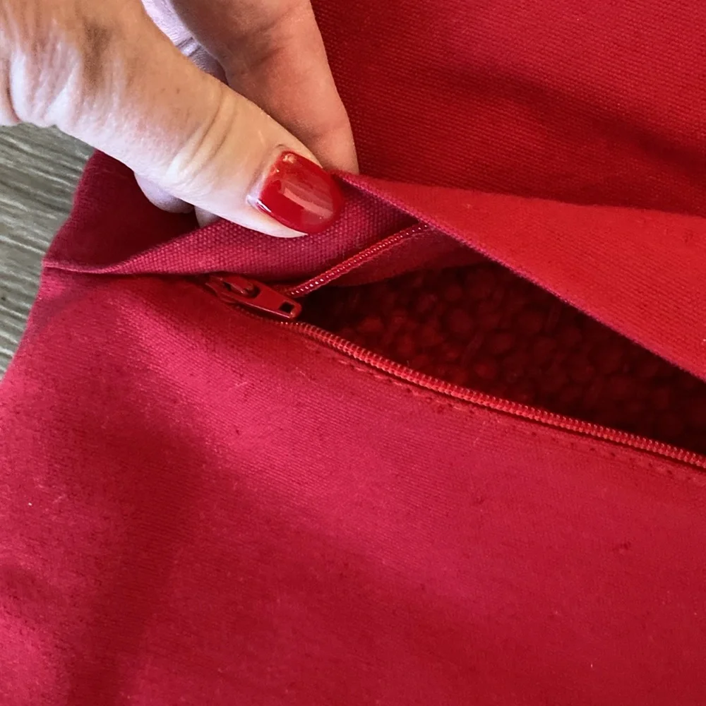 Crate & Barrel Bergen Red knit crochet pillow cover